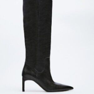 Zara - Heeled Knee High Leather Boots